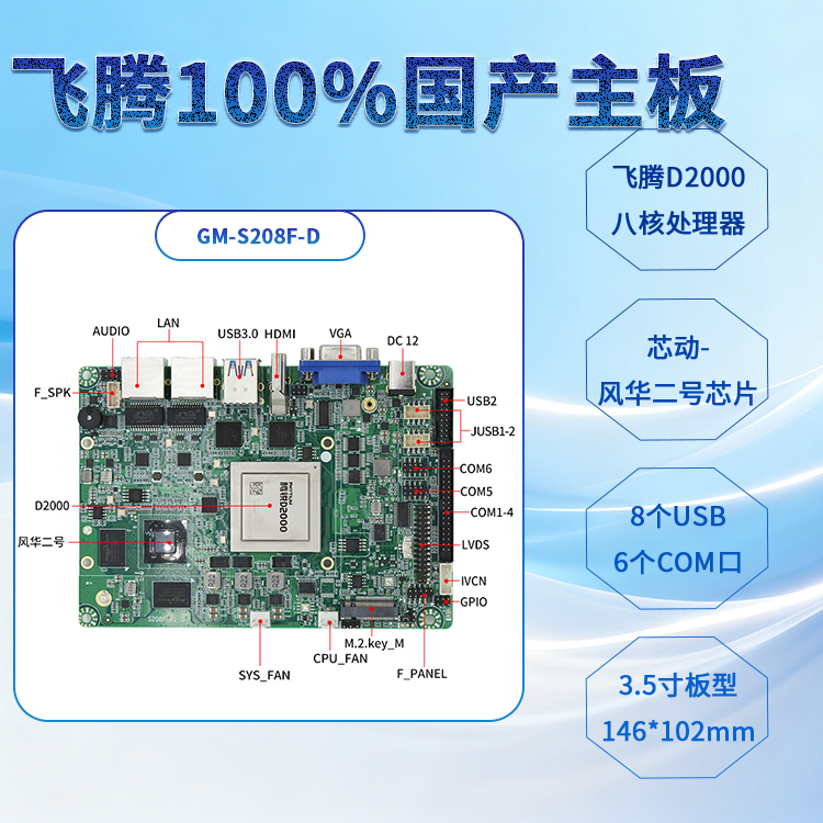 飞腾D2000/8全国产主板S208F-D(图1)